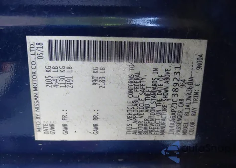 2018 Nissan Maxima 3.5 Sv from USA, damaged, VIN 1N4AA6AP2JC389231